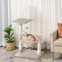 PawHut Klimboom met sisal paal, kattenboom, krabpaal, hangmat, spaanplaat beige(m-2)