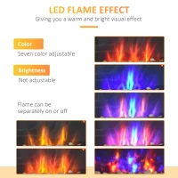HOMCOM 1000W/2000W Electric Wall Fireplace w/ LED Flame Effect Timer Remote Sleek Stylish Safe Home Heating 20-25㎡(m-5)