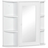 HOMCOM Armário de Casa de Banho com Espelho, Armário de Parede com Porta, Prateleiras Abertas, Móvel Suspenso para Cozinha, Sala, 66x17x63 cm, Branco(m-12)