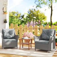 Outsunny Rattan Garden Chairs Set of 2, Outdoor Rattan Chairs with Cushions, Armrests and High Back, PE Wicker Garden Armchair with Steel Frame for Balcony, Porch, Light Grey(m-10)