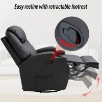 HOMCOM Luxury Leather Recliner Sofa Chair Armchair Cinema Massage Chair Swivel Heated Nursing Gaming Chair Black(m-6)