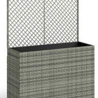 Outsunny Rattan Planter with Trellis, Raised Beds for Garden with Liner for Climbing Plants Vegetables Flowers, Dark Grey(m-10)