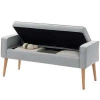 HOMCOM Banco de Armazenamento Estofado em Linho com Tampa Abatível e Pés de Madeira 120x45x54 cm Cinza Claro(m-11)
