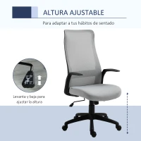 Vinsetto Silla de Oficina Ergonómica Silla Escritorio Giratoria con Altura Ajustable Reposabrazos Soporte Lumbar y Respaldo Alto Transpirable 62x62x113-122 cm Gris(m-4)