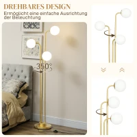 HOMCOM Moderne vloerlamp met 3 lampschermen, met voetschakelaar, voor woonkamer, slaapkamer, 3 x E27-fitting, goudkleurig(m-4)