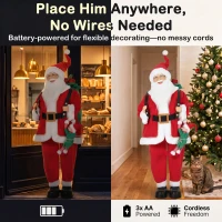 HOMCOM 4ft Singing Dancing Santa Claus, Standing Christmas Animated Santa Figure with Sack, Hanging Elf, Sound/Touch Activated(m-6)