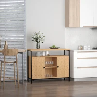 HOMCOM Aparador para Comedor Cocina con Estantes Abiertos 2 Puertas y Baldas Ajustables Estilo Moderno Gran Almacenaje para Sala de Estar 100x35x80 cm Roble(m-10)