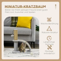 PawHut Compacte Krabpaal met Jutebedekking, Hangende Bal met Bel, Krabplank, 34L x 24B x 43H cm - Grijs(m-4)