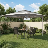 Outsunny Tenda Dobrável 3,5x3,5 m Pop-up com Altura Ajustável 3 Níveis Teto Duplo Fecho Central e Bolsa UPF50+ Cinzento(m-10)