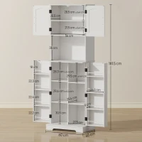 HOMCOM 181.5 cm Freestanding Storage Cabinet, Tall Kitchen Cupboard with Adjustable Shelves, 8 Door Spice Racks, White(m-3)
