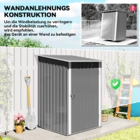 Outsunny Stalen Tuinhuisje 100x103x160 cm, Waterdichte Tuinschuurtje met Lessenaarsdak voor Balkon en Terras, Grijs(m-6)