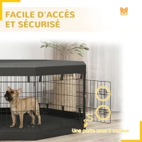 PawHut Parc pour chien enclos chien intérieur 8 panneaux pliables avec porte pour chiots acier 61l x 61H cm noir(m-6)