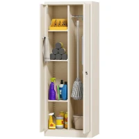 HOMCOM Besenschrank Mehrzweckschrank aus Stahl Vorratsschrank mit Staubsaugerfach & Verstellbaren Einlegeböden 60 x 40 x 165 cm(m-11)