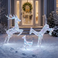 Outsunny 3-Piece Lighted Reindeer Family Set, Iridescent Outdoor Christmas Decoration, Deer Family with 8 Modes, Daily Timer(m-12)