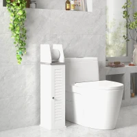 kleankin Toilet Roll Holder Cabinet, Slim Freestanding Bathroom Cabinet with Adjustable Shelf, Toilet Roll Storage Unit, White(m-7)