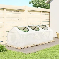 Outsunny Mini Greenhouse Portable Flower Planter Vegetable Grow House for Garden with Zipped Windows, 180 x 60 x 60 cm, White(m-10)