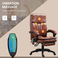 Vinsetto PU Leather Office Chair with 7 Point Vibrating Massage, Computer Desk Chair with Footrest, Adjustable Height, Reclining Back, Brown(m-4)