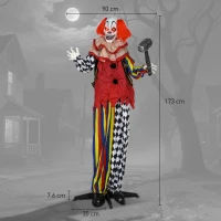 Outsunny 173 cm Life Size Halloween Animated Standing Clown & Hammer with Red Light Up Eyes, Sound Activated Moving Arms & Head, Scary Clown Halloween Decorations, Battery Operated, Indoor Party Props(m-3)