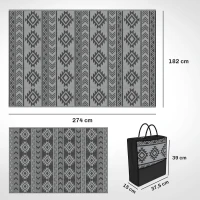 Outsunny vloerkleed voor buiten, waterdicht, dubbelzijdig ontwerp, hoogwaardige kunststofvezel, zwart+grijs, 182 x 274 cm(m-3)