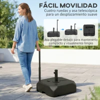 Outsunny Base para Sombrilla con Ruedas Asa Telescópica para Postes Ø38 mm Ø48 mm Rellenable de Arena 72 kg o Agua 45 Litros(m-4)