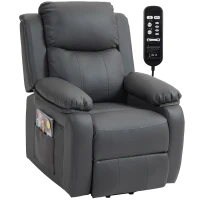 HOMCOM Riser and Recliner Chair with Vibration Massage, PU Leather Power Lift Chair for Elderly, Dark Grey(m-15)