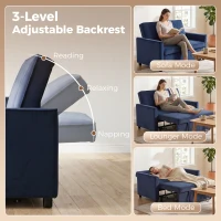 HOMCOM 2 Seater Sofa Bed, 3-in-1 Convertible Pull Out Sleeper Sofa with Click-Clack Adjustable Backrest, Dark Blue(m-5)