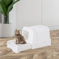 PawHut Maison de toilette pour chat tiroir à litière coulissant porte battante filtre odeur + pelle fournis 54L x 42l x 41H cm blanc(m-2)