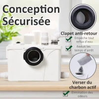 HOMCOM Broyeur sanitaire WC pompe de relevage 600 W silencieux compact 4 colliers serrage + 4 embouts blanc(m-6)