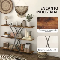 HOMCOM Mesa Consola de 3 Níveis Estilo Industrial com 2 Prateleiras Abertas e Estrutura Metálica em X Consola Estreita 110x30x91 cm Castanho Rústico(m-6)
