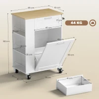 HOMCOM Kitchen Storage Trolley on Wheels, Rolling Kitchen Island with 2 Drawers, Tilt-Out Rubbish Cabinet and Storage, White(m-3)
