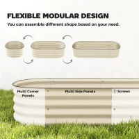 Outsunny Galvanised Raised Garden Bed, Metal Planter Box with Safety Edging, for Flowers, Herbs, Succulents, Cream White(m-4)