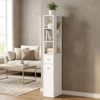 HOMCOM Mobile Colonna Bagno con 2 Cassetti, 2 Ripiani e 3 Scomparti, in Legno, 18x40x135 cm, Bianco(m-9)
