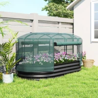 Outsunny Galvanised Raised Garden Bed Kit with Self Watering System and Mesh Cover, Garden Boxes, 6x3Ft, Dark Grey and Green(m-10)