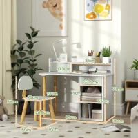 AIYAPLAY Two-Piece Children Study Table with Hutch, Kids Desk and Chair Set with Storage, Drawer, Shelves, Green(m-3)
