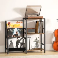 HOMCOM 3-Tier Record Player Stand, End Table for Living Room, Bedroom - Rustic Brown(m-9)