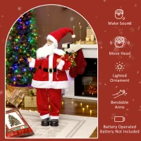 HOMCOM Life Size Santa Claus Christmas Decoration, Voice-Activated with Twinkling LED Lights, Red(m-6)