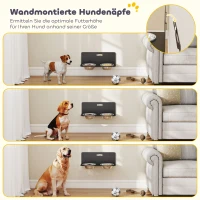 PawHut Hondenvoerbak verstelbaar wand-voerbak met 2 x 800 ml roestvrijstalen kommen 42 x 23,5 x 14 cm Zwart(m-4)