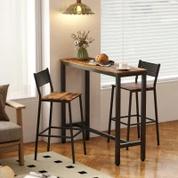 HOMCOM Rectangular Bar Table, Wood Effect Pub Coffee Table for Small Space, Breakfast Dining, Kitchen, Industrial, Rustic Brown(m-7)