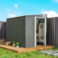 Outsunny 7 x 5ft Galvanised Metal Shed, with Sliding Door - Light Grey(m-10)