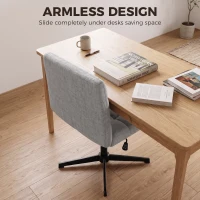HOMCOM Armless Office Chair, Cross Legged Linen Computer Desk Vanity Chair with Wide Seat, Rocking Function, Grey(m-8)