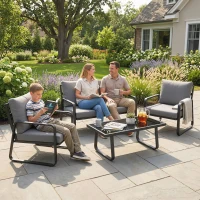 Outsunny 4 Piece Garden Furniture Set, Outdoor Sofa Set with Loveseat, 2 Armchairs, Coffee Table and Cushions(m-9)