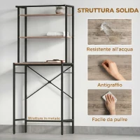 HOMCOM Mobile Sopra Lavatrice a 3 Ripiani con Barra Appendiabiti, in Legno e Acciaio, 67x40x161.8 cm, Marrone e Nero(m-6)