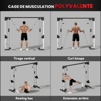 SPORTNOW Appareil de musculation double poulie vis à vis crossover, charge libre avec haltère 2 x 50kg dim. 245L x 85l x 207H cm(m-4)