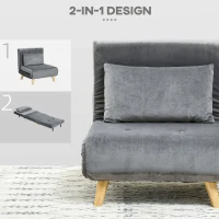 HOMCOM 2-in-1 Stoel, Relaxstoel, Gastenbed, 72 cm x 78 cm x 79 cm, Grijs(m-6)
