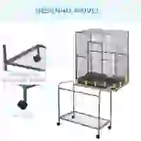 PawHut Gaiola para Pássaros com Rodas 81x48x162,5 cm com Bandeja 4 Poleiros 4 Comedouros e Prateleira Preto e Cinza(m-7)