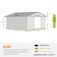 Outsunny Abrigo de Jardim 340x386x200 cm 13,1 m² Abrigo de Exterior de Aço com Portas de Correr e Ventilações Cinza Claro(m-3)