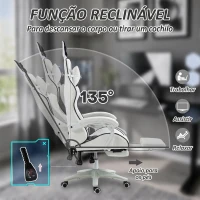 Vinsetto Cadeira Gaming Giratória de Couro PU com Altura Ajustável Inclinável 135° Apoio para a Cabeça 65x63x136-142 cm Branco e Preto(m-6)
