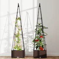 Outsunny Floreira com Treliça Metálica para Plantas Trepadeiras Vaso de PP com Orifícios de Drenagem e Tampões 40x40x175 cm Preto(m-9)