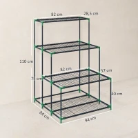 Outsunny 4-laagse plantenstandaard, 110 cm hoog bloemenrek met 24 klemmen, plantenrek van staal donkergroen(m-3)