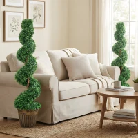 HOMCOM Set 2 Piante Finte di Bosso a Spirale 120cm con Vaso Incluso, per Decorazione Interno ed Esterno, Verde(m-8)